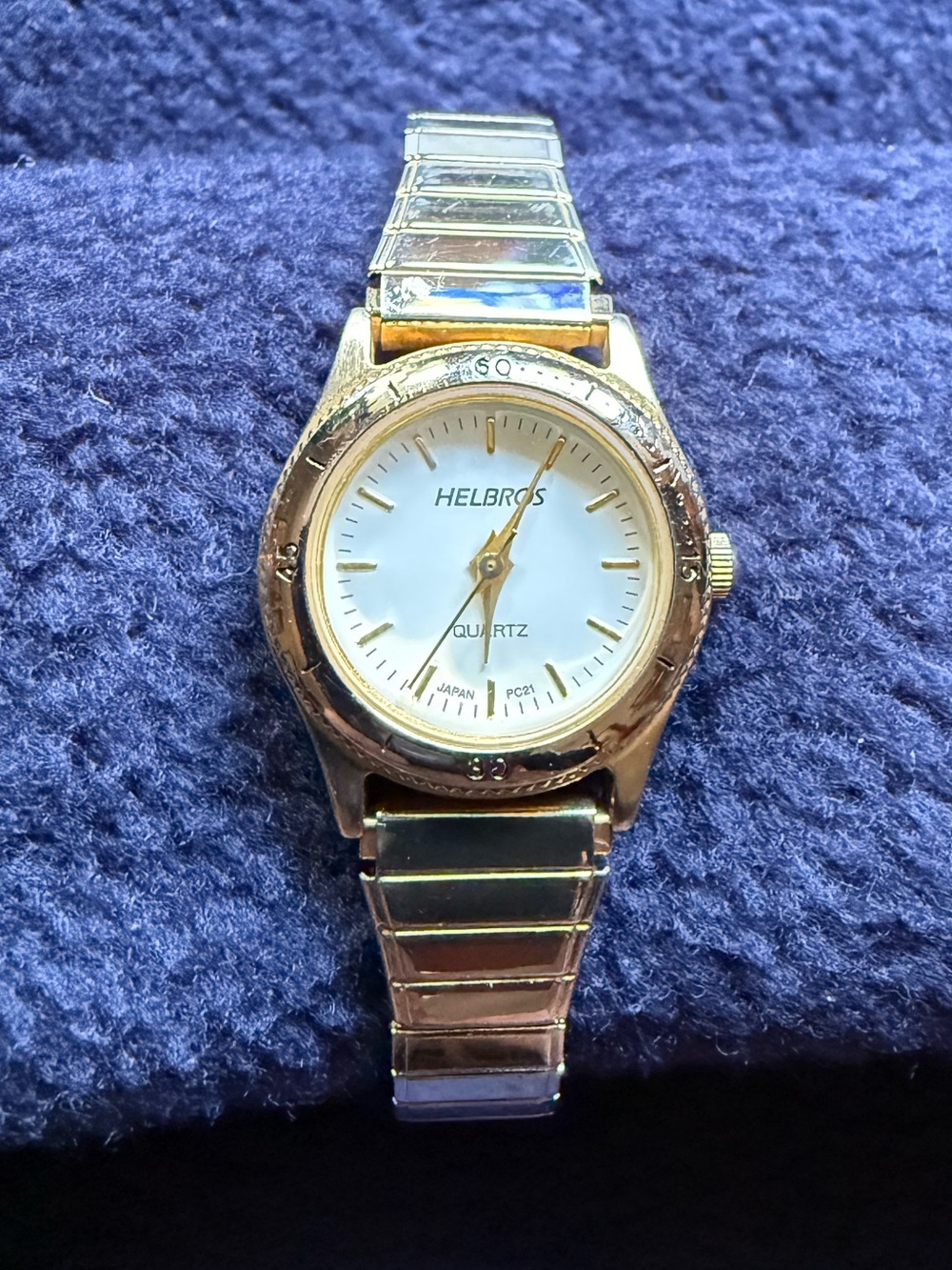 Helbros Gold-Tone Quartz Watch with White Dial